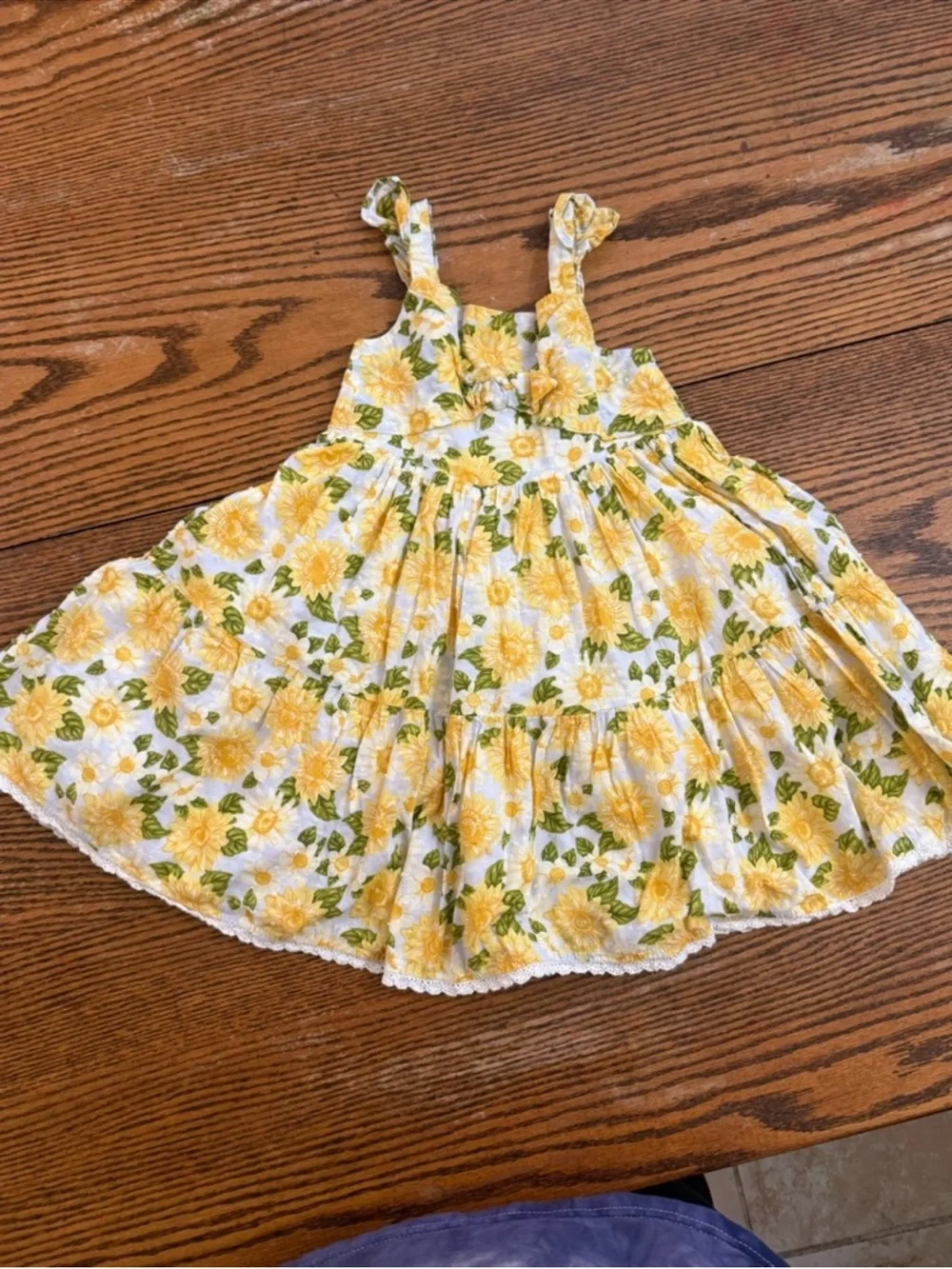 Tahari Sunflower Smocked Tiered Ruffle Dress Size 4T Lace Trim Cottagecore